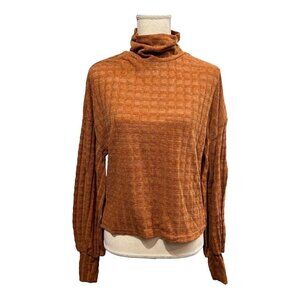 Gimmicks BKE Womens S Top Tunic Cropped Turtle Neck Check Waffle Knit Ballon Slv